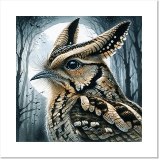 Colorful Great-Eared Nightjar - Watercolor Bird Posters and Art